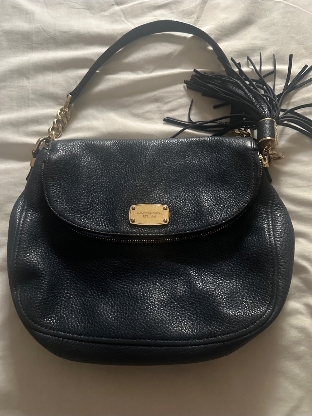 Michael Kors Black Pebbled Leather Shoulder Bag with Tassel